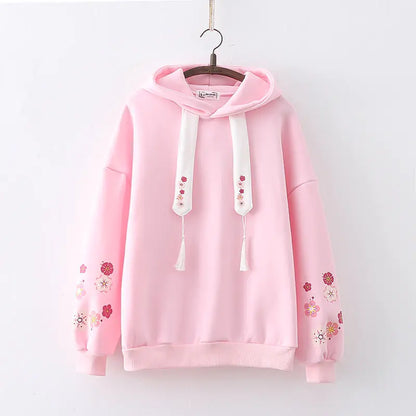 Plum Blossom Printed Hooded Sweatshirt for Girls