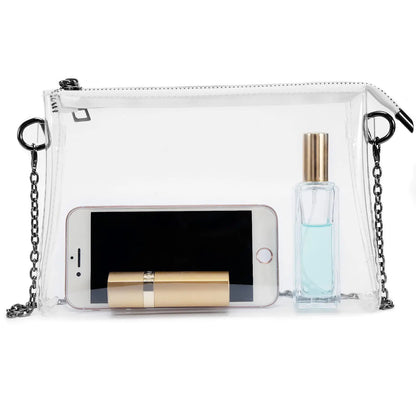 Lorbro Clear Purse for Women Stadium Approved Clear Crossbody Bag with Zipper Closure Transparent Purse for Concert Sports (Black)