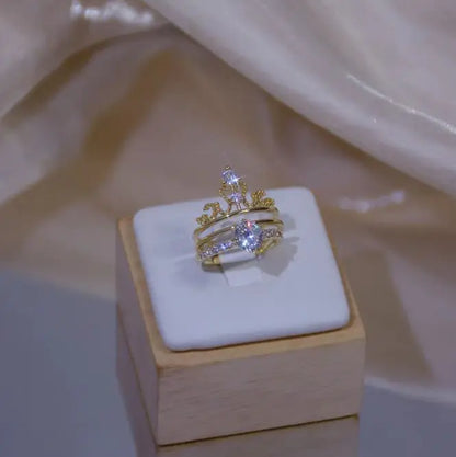 Women's Fashion Simple Copper Micro-inlaid Zircon Ring Suit