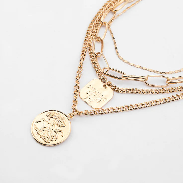 Alloy Multi-Layer Necklace with Coin Pendant