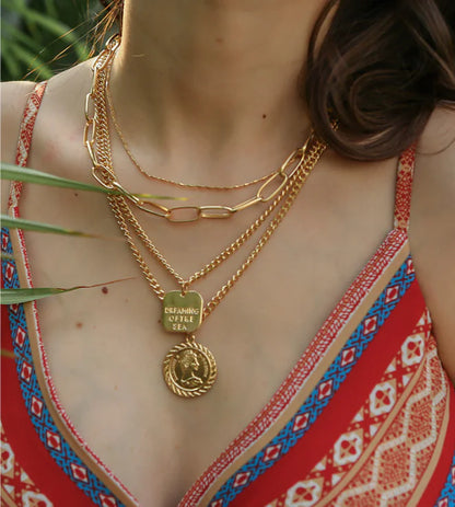 Alloy Multi-Layer Necklace with Coin Pendant