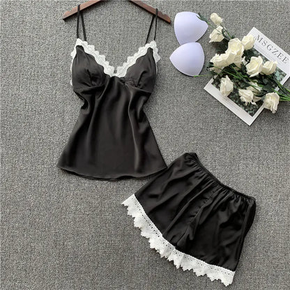 Women's Silk Cami Pajama Set with Shorts (Sweet Style)