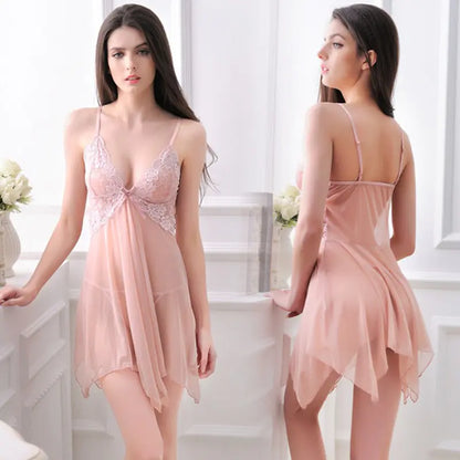 Lingerie Set with Sheer Lace and Camisole Dress