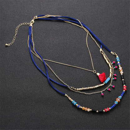 Bohemian Style Multi-Layer Beaded Tassel Necklace