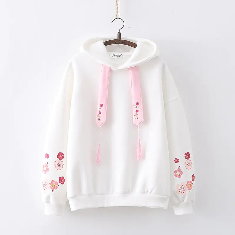 Plum Blossom Printed Hooded Sweatshirt for Girls